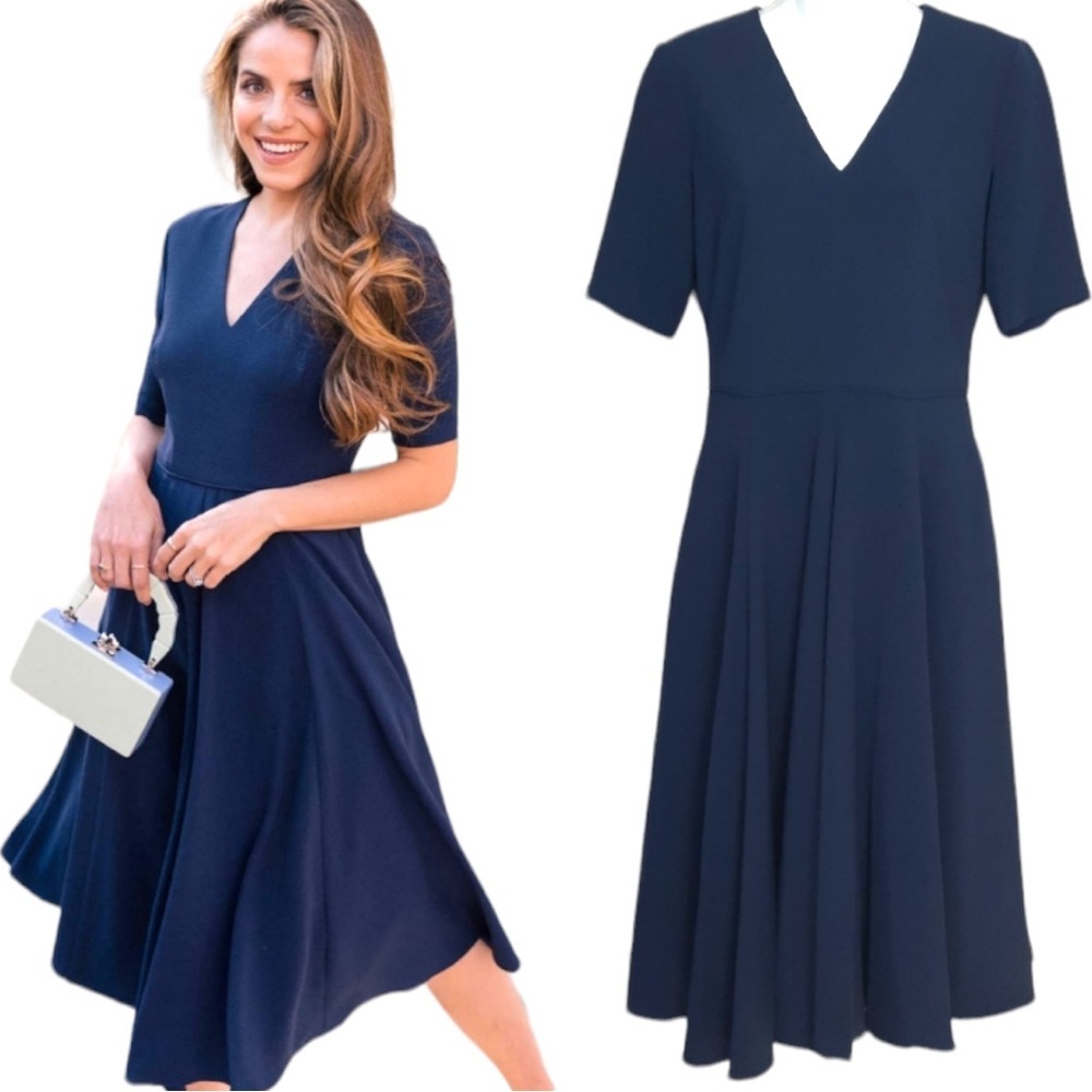 Gal Meets Glam Edith Midi Dress Navy Blue 16